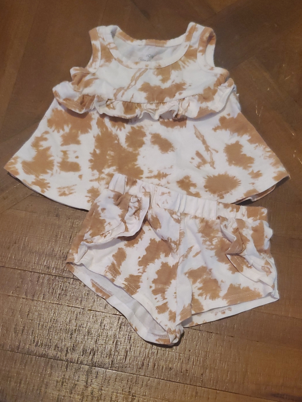 Girls Tie-Dye Ruffle Tank & Shorts Set - Cream and Tan